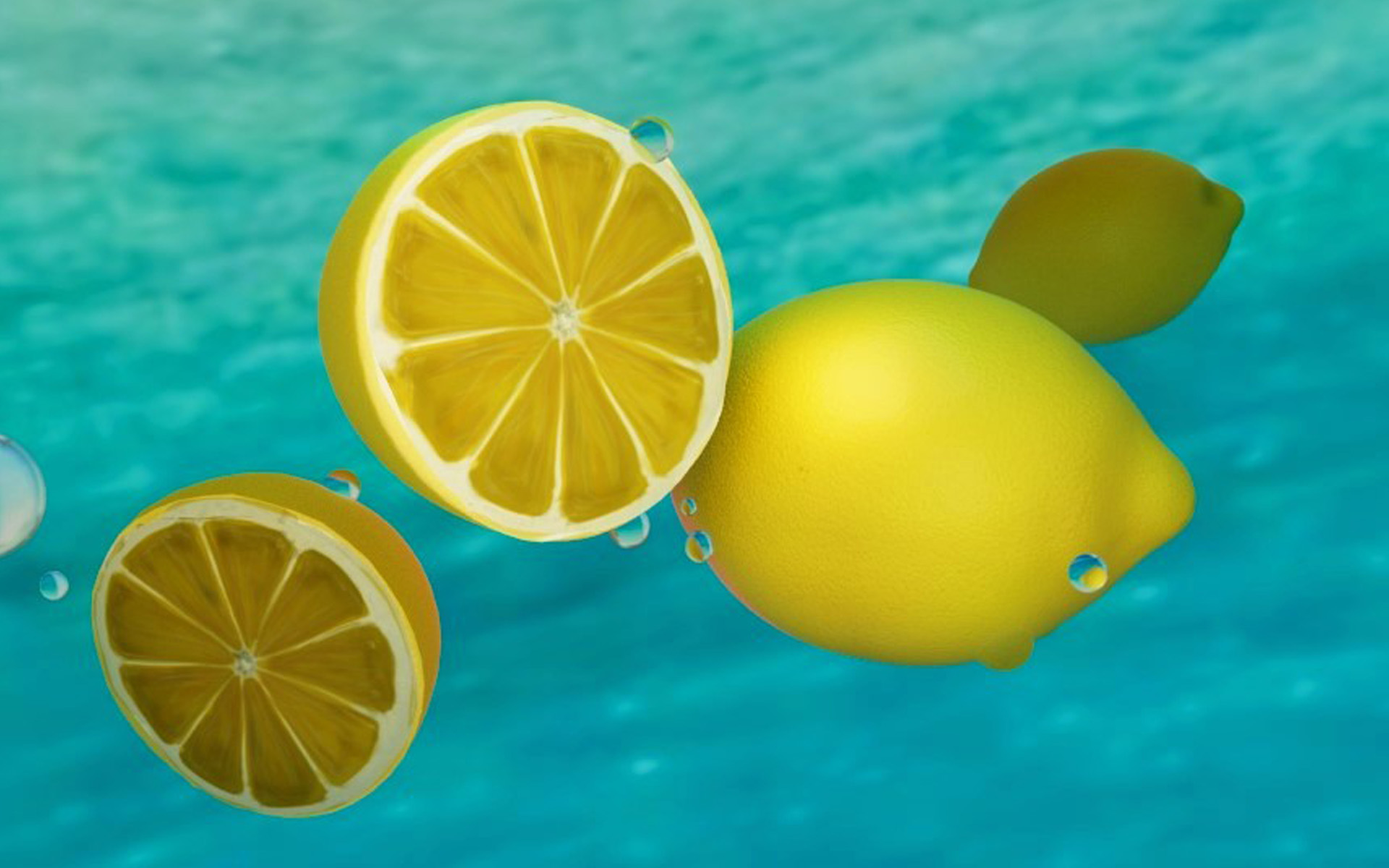 Lemons floating in water